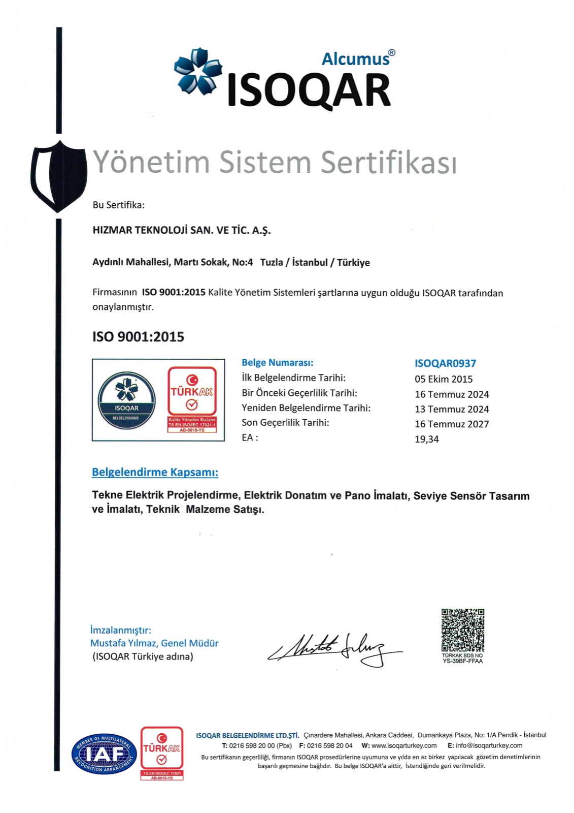 ISO Kalite Yönetim Sistemi Sertifikası